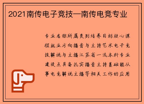 2021南传电子竞技—南传电竞专业