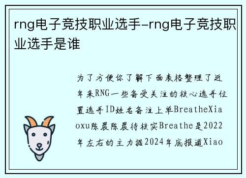 rng电子竞技职业选手-rng电子竞技职业选手是谁